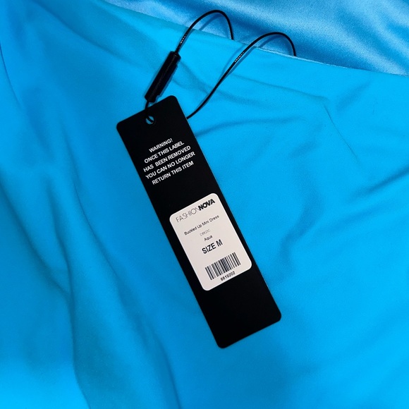 FASHION NOVA - Blue one shoulder dress with back belt detail (Size M) - Picture 3 of 3